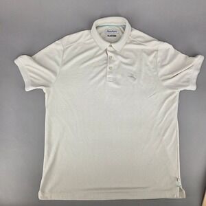 Tommy Bahama IslandZone Polo Men Large Beige Striped Short Sleeve Coastal Resort